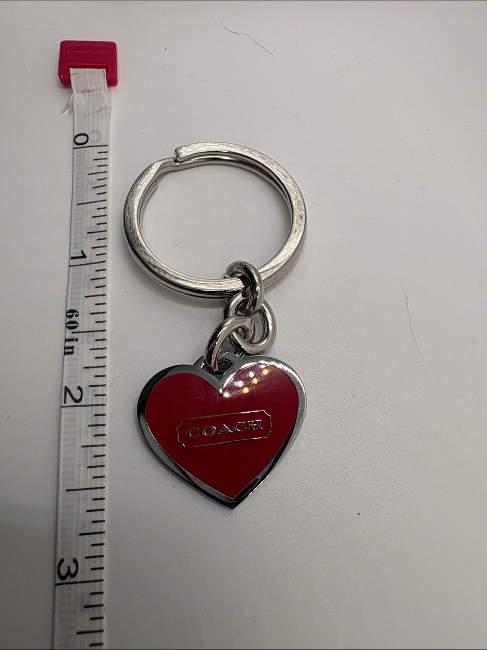 Coach Red Heart Pendant Keyring with Silver Trim